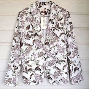 NWT SOLITAIRE Linen Blend Tropical Leaves Blazer One-Button Multicolor Size M